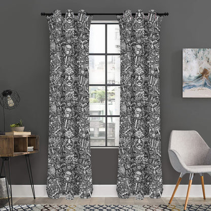 Grey And White Totem Pattern Print Curtain