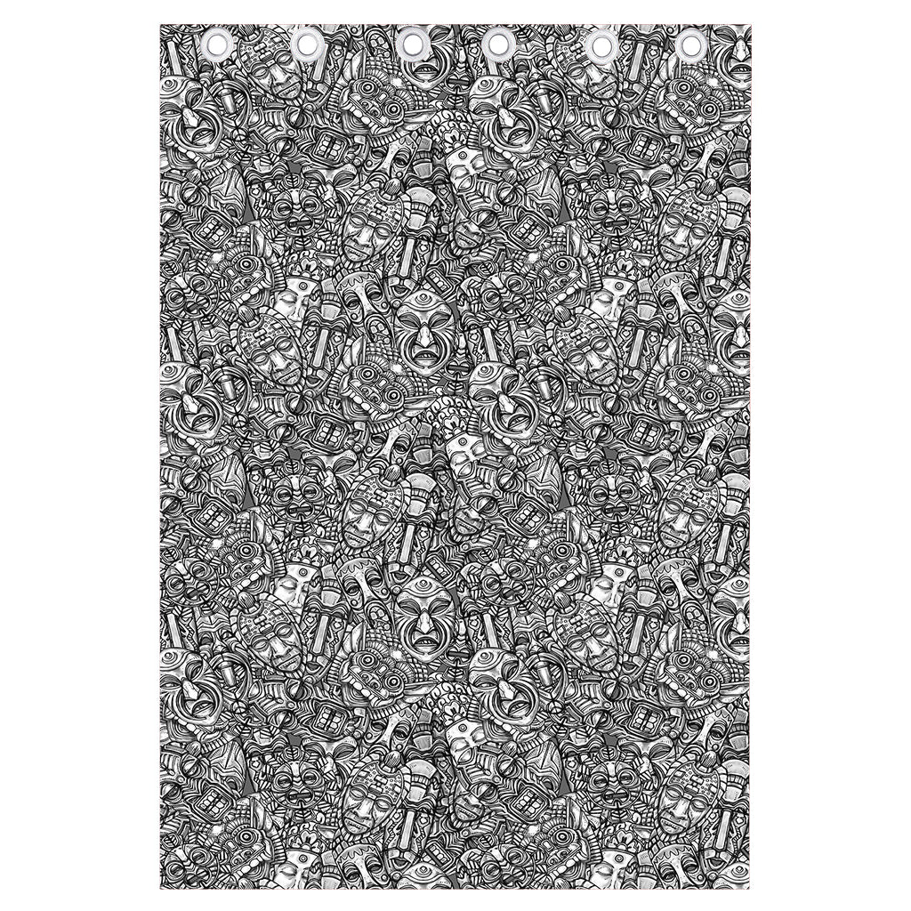 Grey And White Totem Pattern Print Curtain