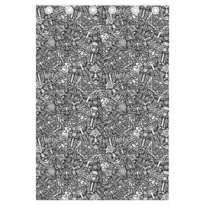 Grey And White Totem Pattern Print Curtain