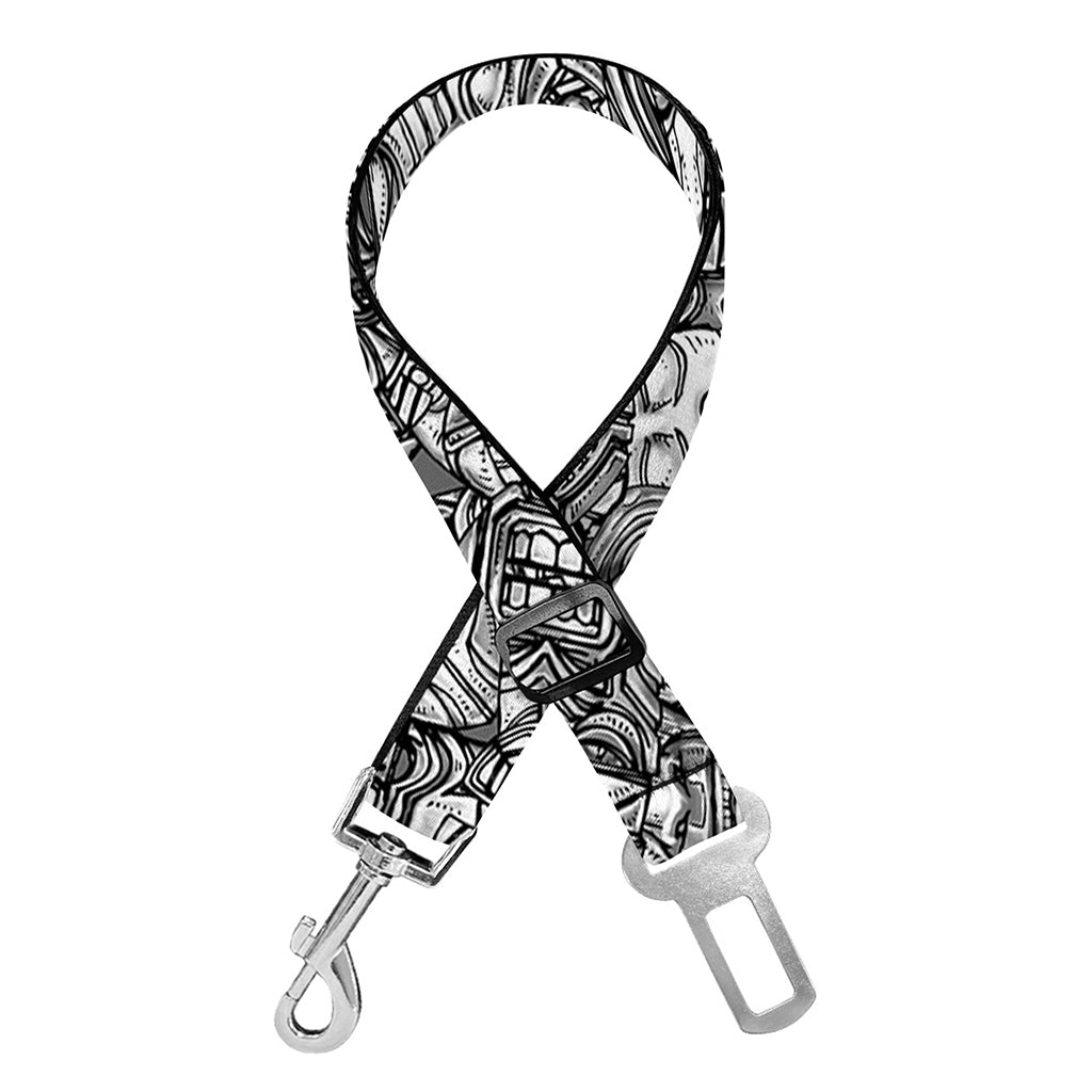 Grey And White Totem Pattern Print Dog Seat Belt