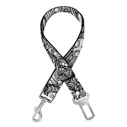 Grey And White Totem Pattern Print Dog Seat Belt