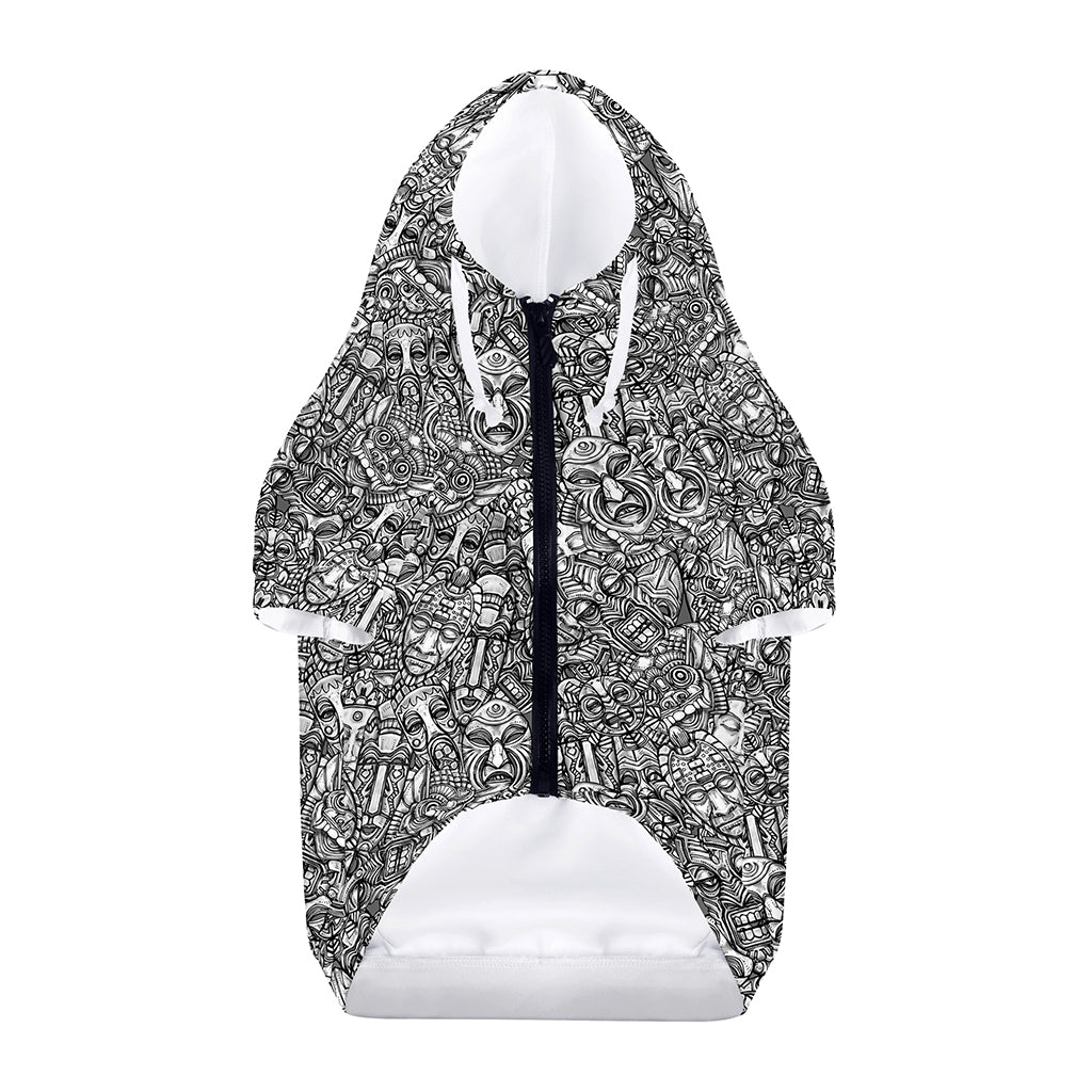 Grey And White Totem Pattern Print Dog Zip Up Hoodie