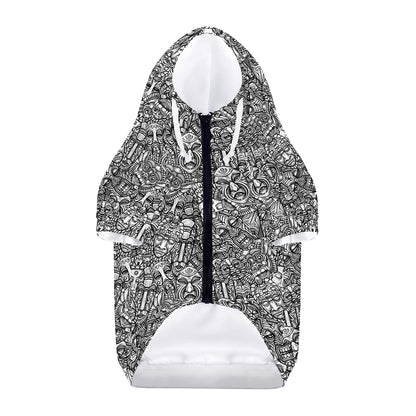 Grey And White Totem Pattern Print Dog Zip Up Hoodie