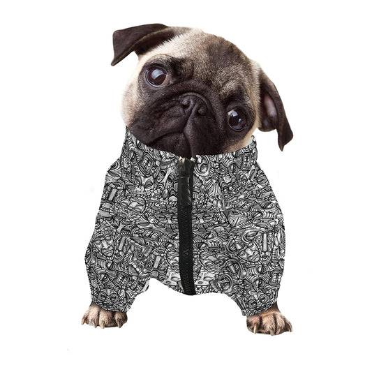 Grey And White Totem Pattern Print Dog Zip Up Jacket