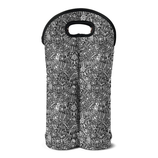 Grey And White Totem Pattern Print Double Neoprene Wine Tote