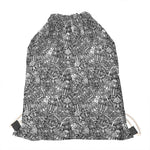 Grey And White Totem Pattern Print Drawstring Bag