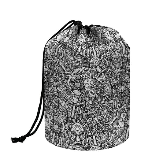 Grey And White Totem Pattern Print Drawstring Makeup Bag