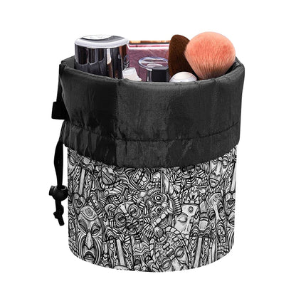 Grey And White Totem Pattern Print Drawstring Makeup Bag