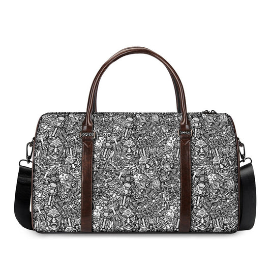 Grey And White Totem Pattern Print Duffle Bag