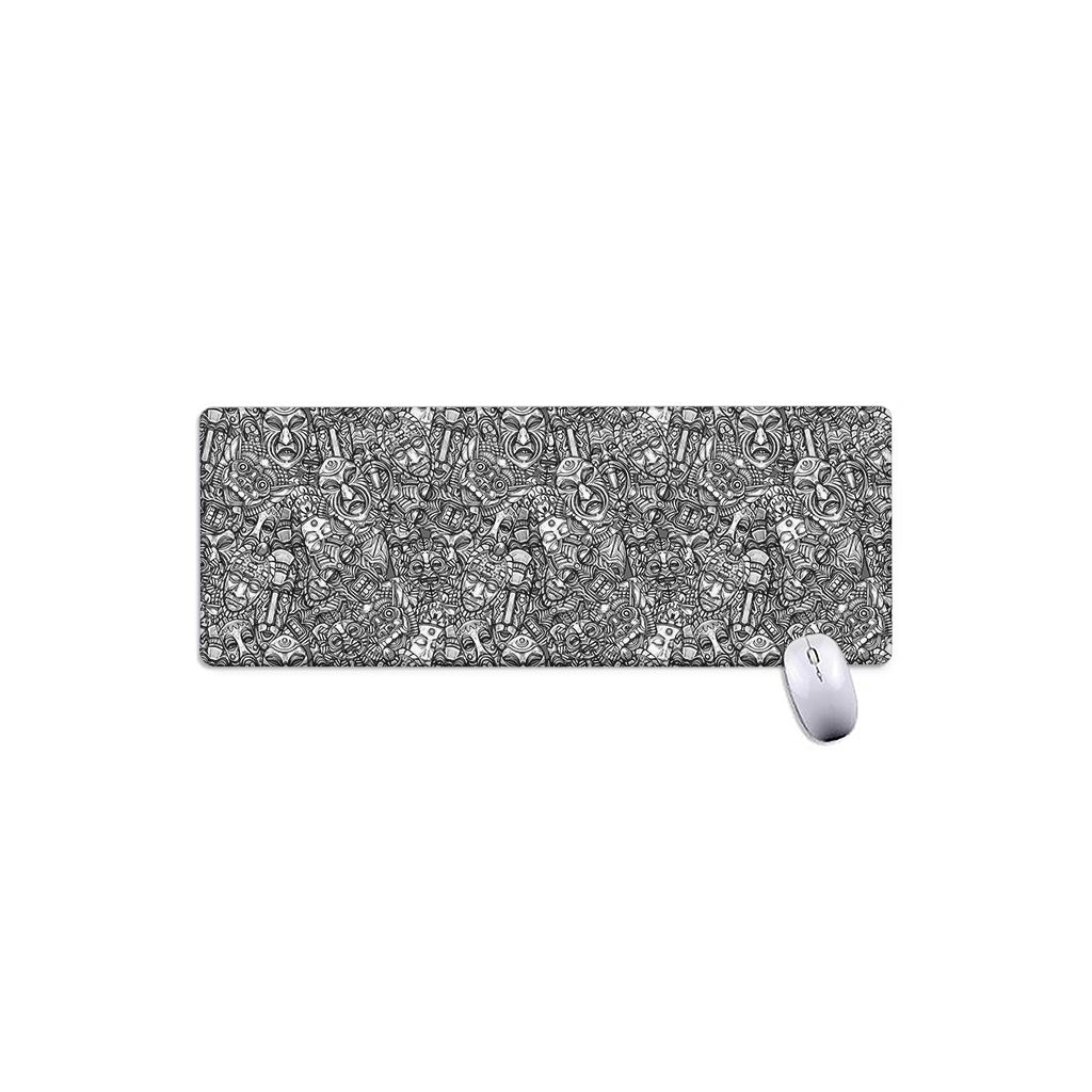 Grey And White Totem Pattern Print Extended Mouse Pad