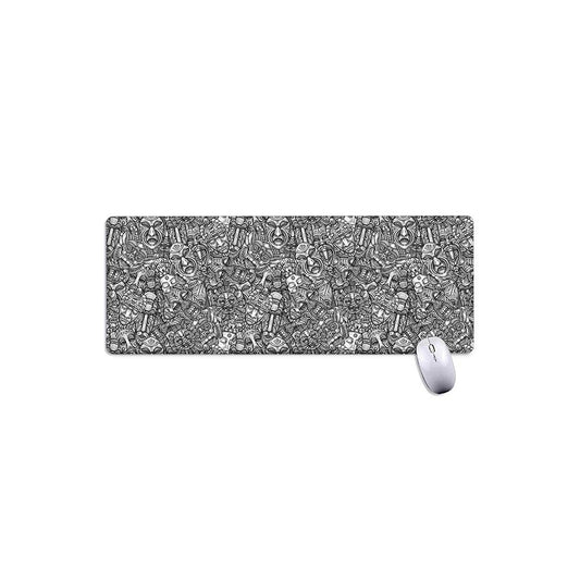 Grey And White Totem Pattern Print Extended Mouse Pad