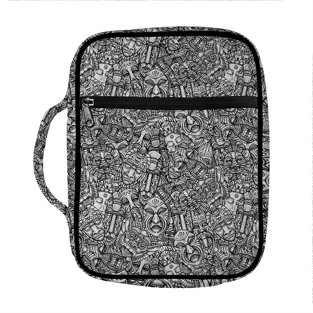 Grey And White Totem Pattern Print Front Pocket Bible Bag