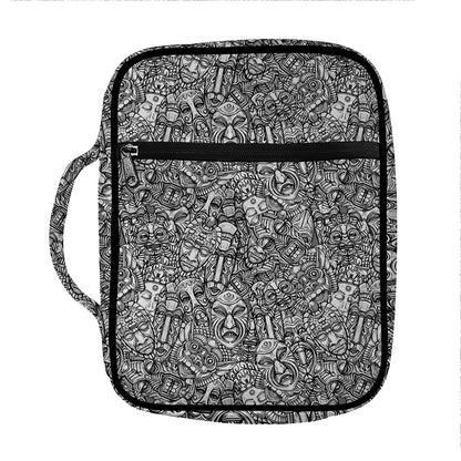 Grey And White Totem Pattern Print Front Pocket Bible Bag
