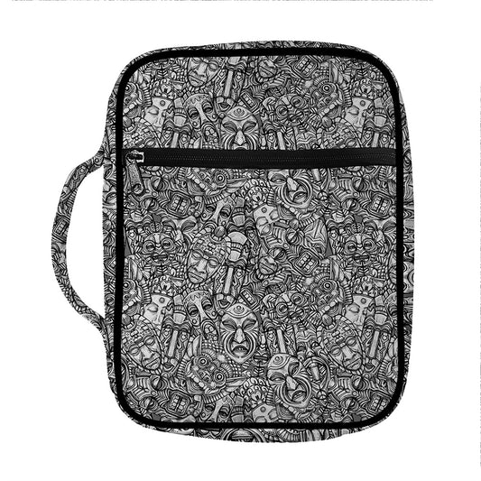 Grey And White Totem Pattern Print Front Pocket Bible Bag