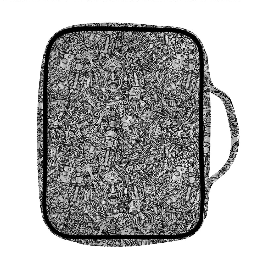 Grey And White Totem Pattern Print Front Pocket Bible Bag