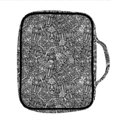 Grey And White Totem Pattern Print Front Pocket Bible Bag