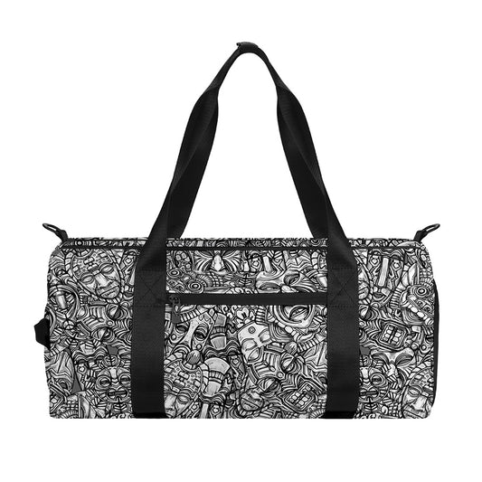 Grey And White Totem Pattern Print Gym Bag