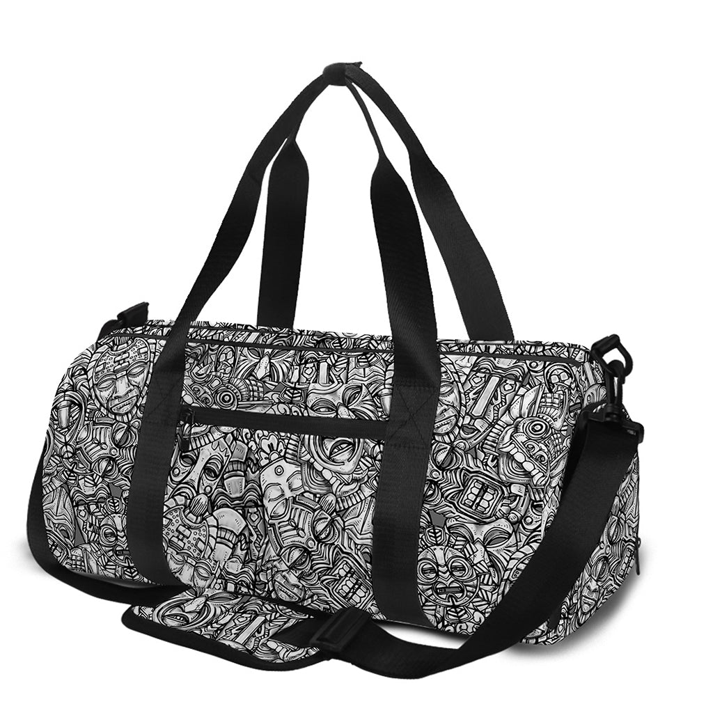 Grey And White Totem Pattern Print Gym Bag