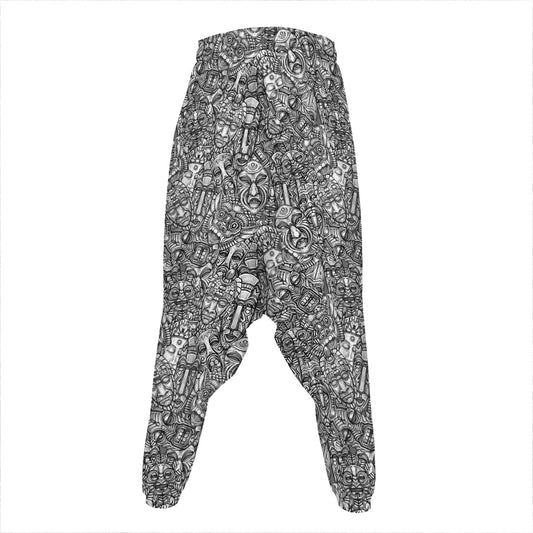 Grey And White Totem Pattern Print Hammer Pants