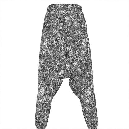 Grey And White Totem Pattern Print Hammer Pants