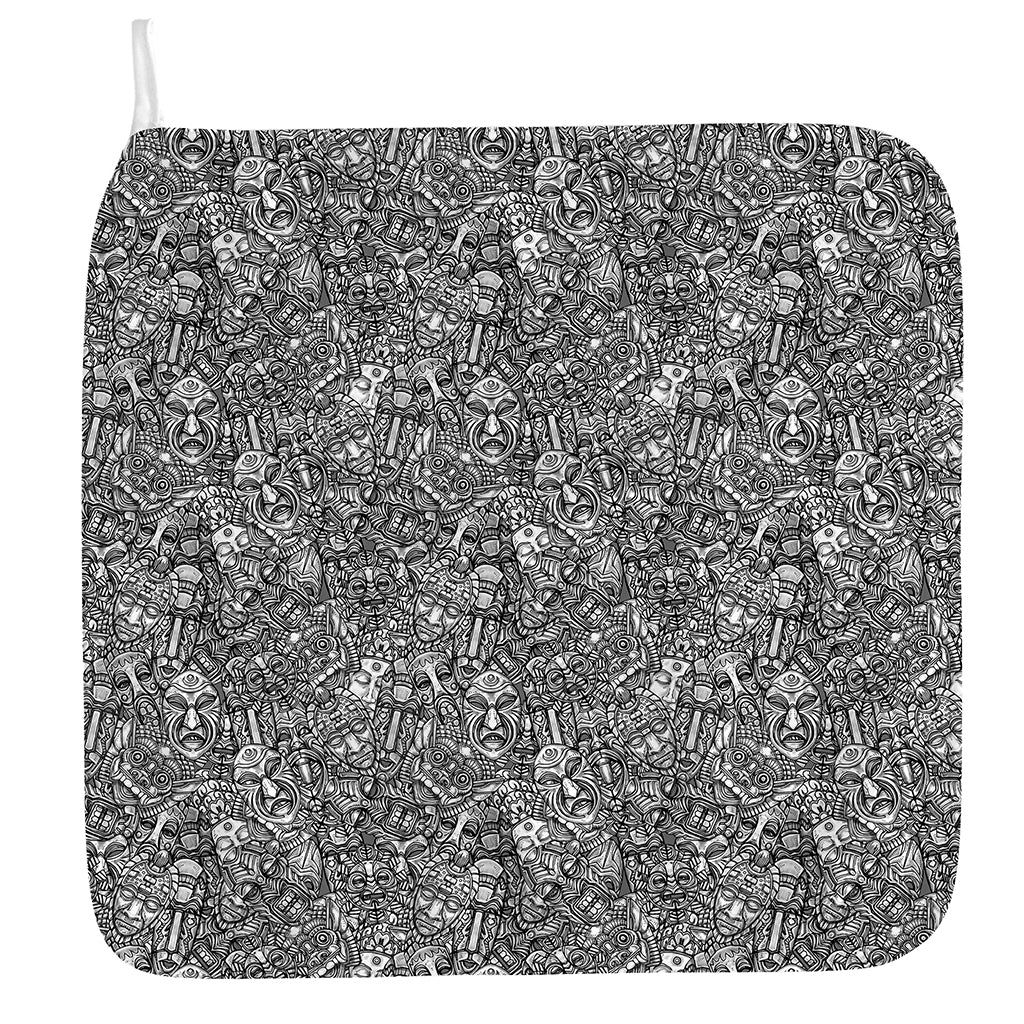 Grey And White Totem Pattern Print Hand Towel