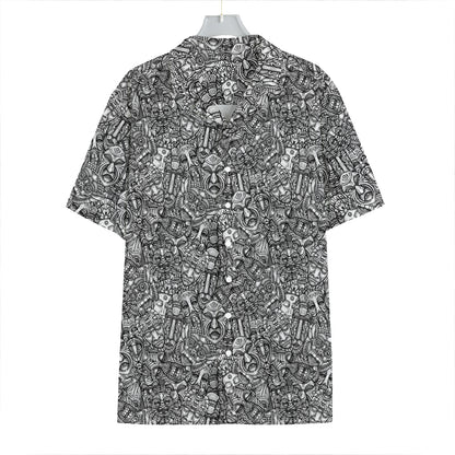Grey And White Totem Pattern Print Hawaiian Shirt