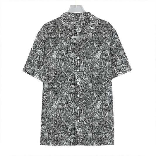 Grey And White Totem Pattern Print Hawaiian Shirt