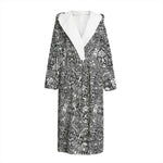 Grey And White Totem Pattern Print Hooded Bathrobe