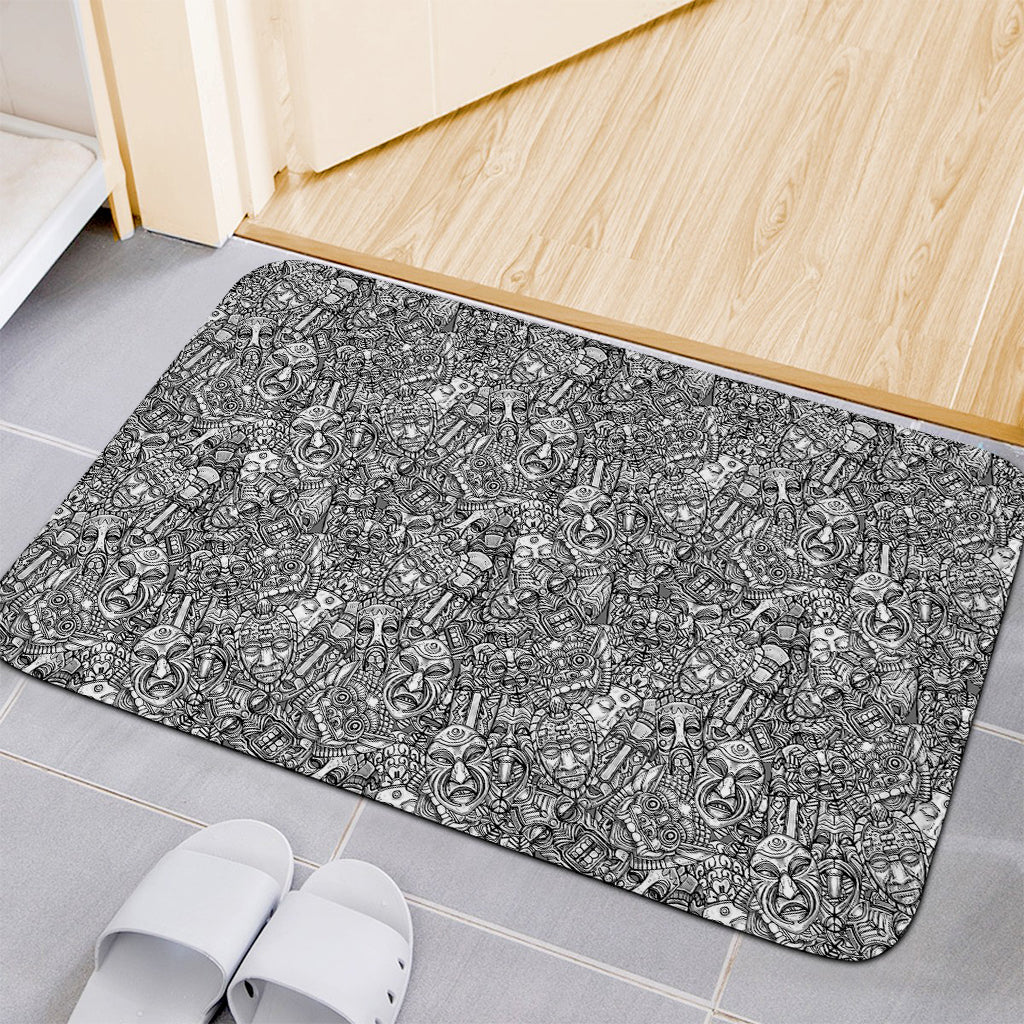 Grey And White Totem Pattern Print Indoor Door Mat