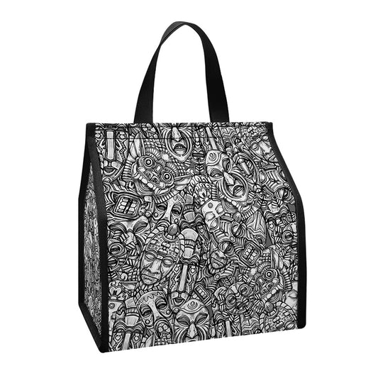 Grey And White Totem Pattern Print Insulated Lunch Tote