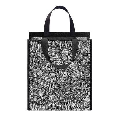 Grey And White Totem Pattern Print Insulated Lunch Tote