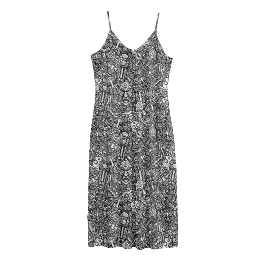 Grey And White Totem Pattern Print Jersey Midi Cami Dress