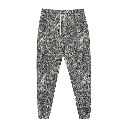 Grey And White Totem Pattern Print Jogger Pants