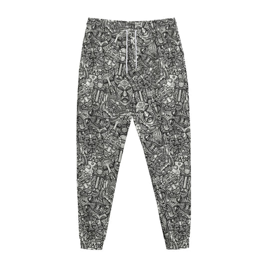Grey And White Totem Pattern Print Jogger Pants