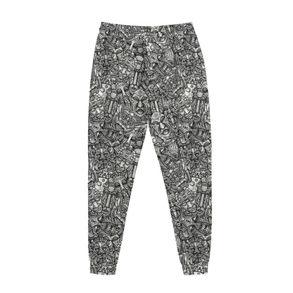 Grey And White Totem Pattern Print Jogger Pants