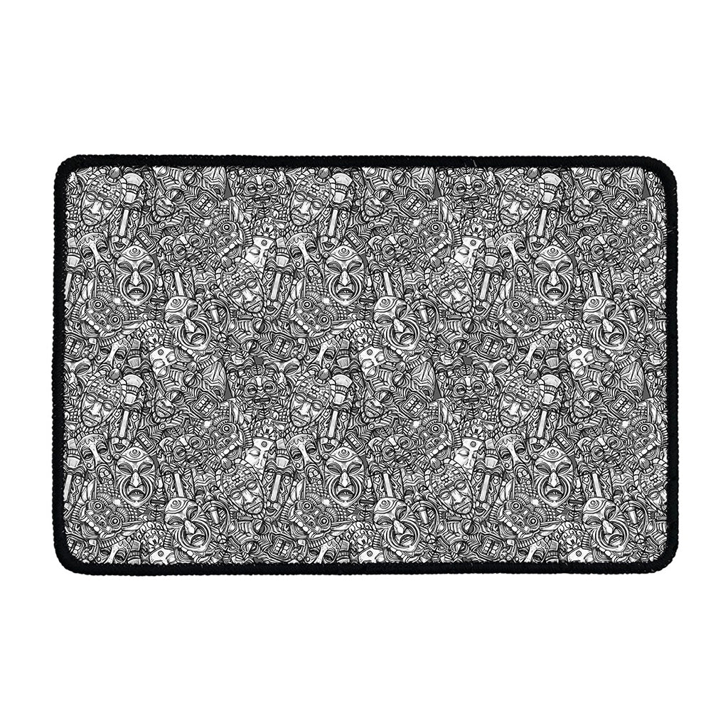 Grey And White Totem Pattern Print Kitchen Mat