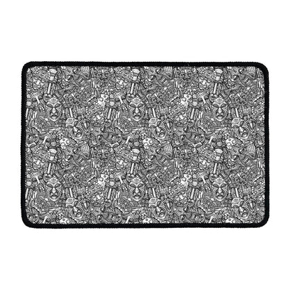 Grey And White Totem Pattern Print Kitchen Mat