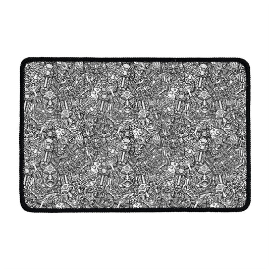 Grey And White Totem Pattern Print Kitchen Mat