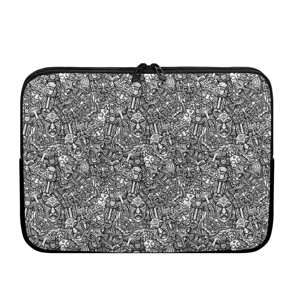 Grey And White Totem Pattern Print Laptop Sleeve