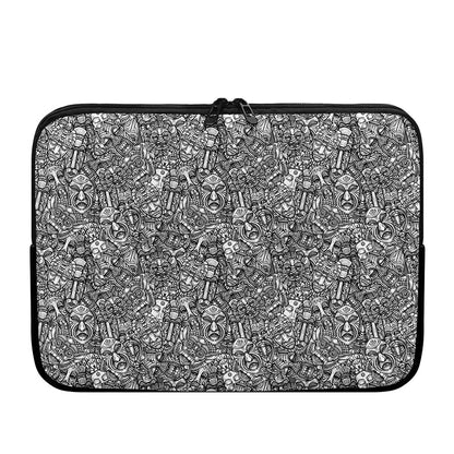 Grey And White Totem Pattern Print Laptop Sleeve