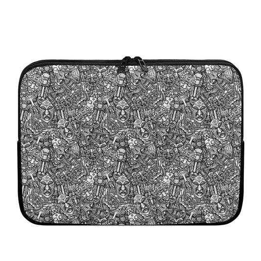 Grey And White Totem Pattern Print Laptop Sleeve