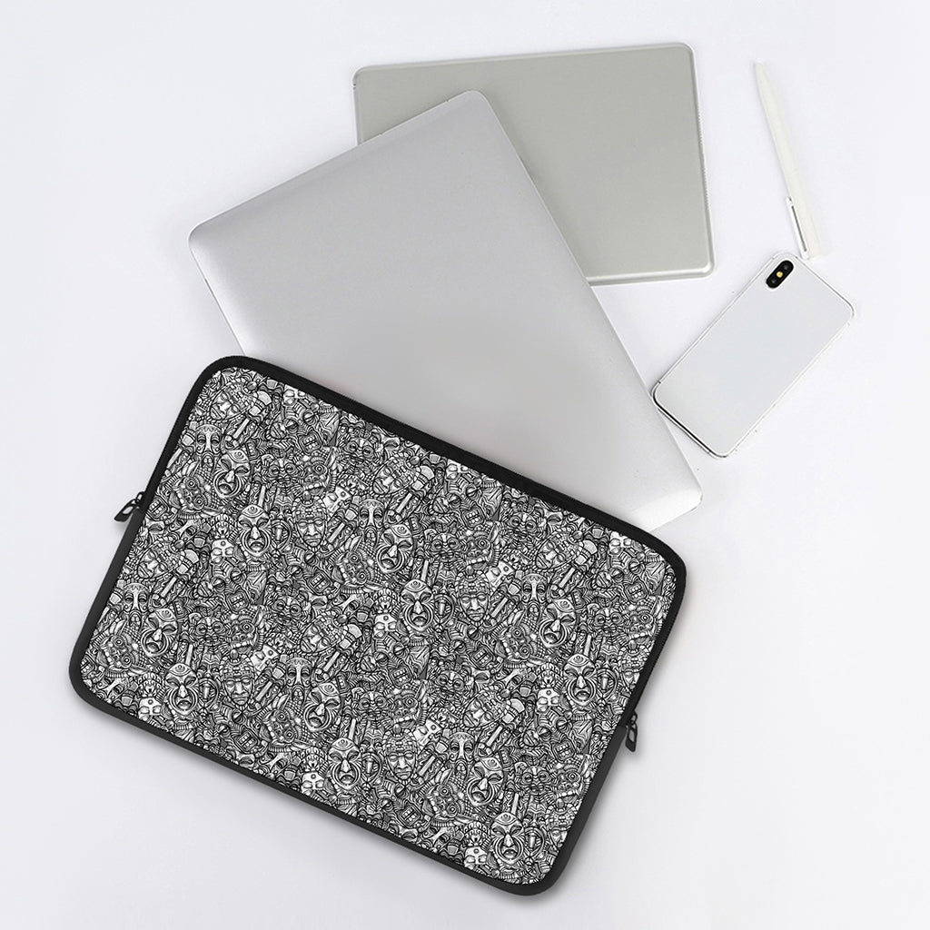 Grey And White Totem Pattern Print Laptop Sleeve