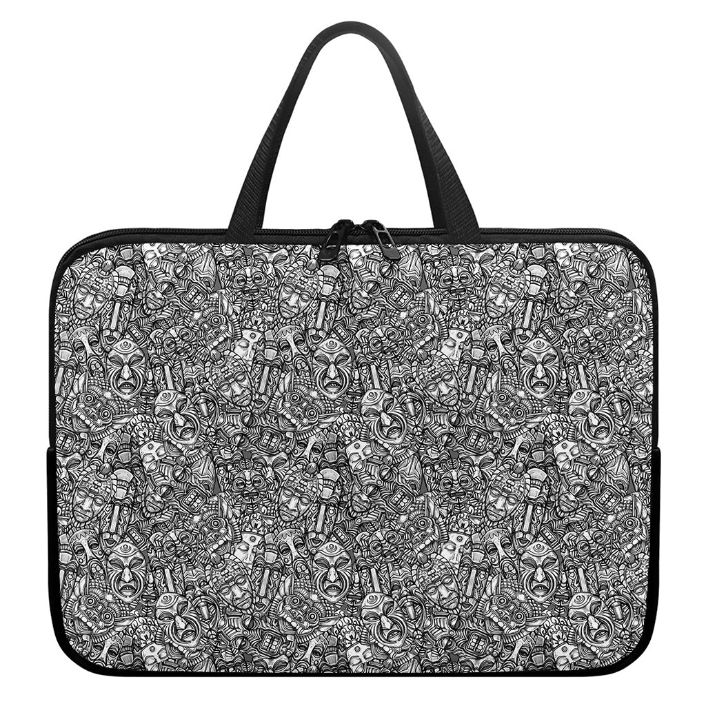 Grey And White Totem Pattern Print Laptop Sleeve With Handle