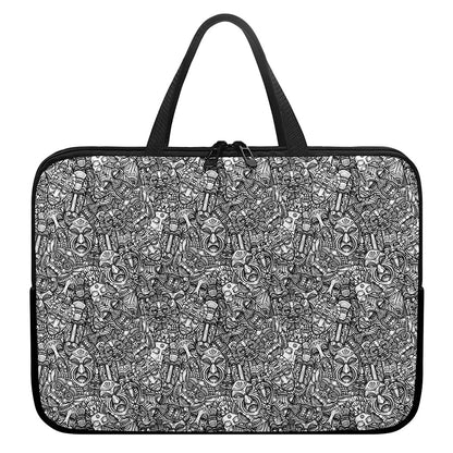 Grey And White Totem Pattern Print Laptop Sleeve With Handle