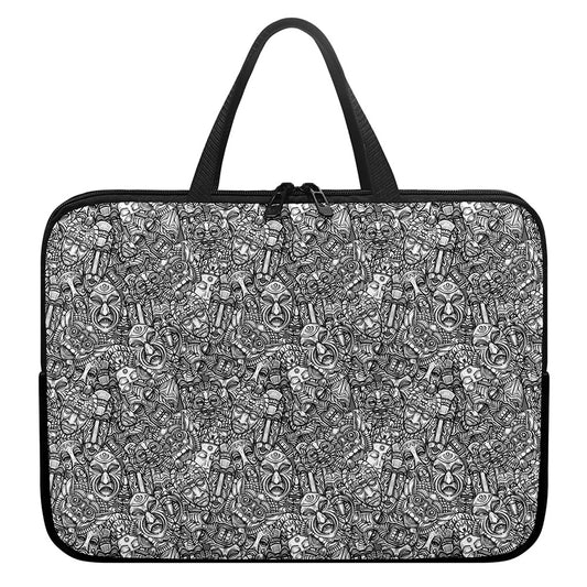 Grey And White Totem Pattern Print Laptop Sleeve With Handle