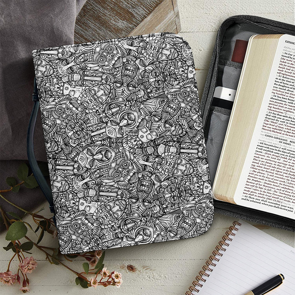 Grey And White Totem Pattern Print Leather Bible Cover