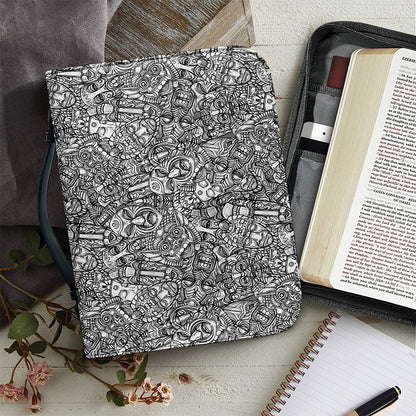 Grey And White Totem Pattern Print Leather Bible Cover
