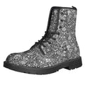 Grey And White Totem Pattern Print Lace-Up Boots