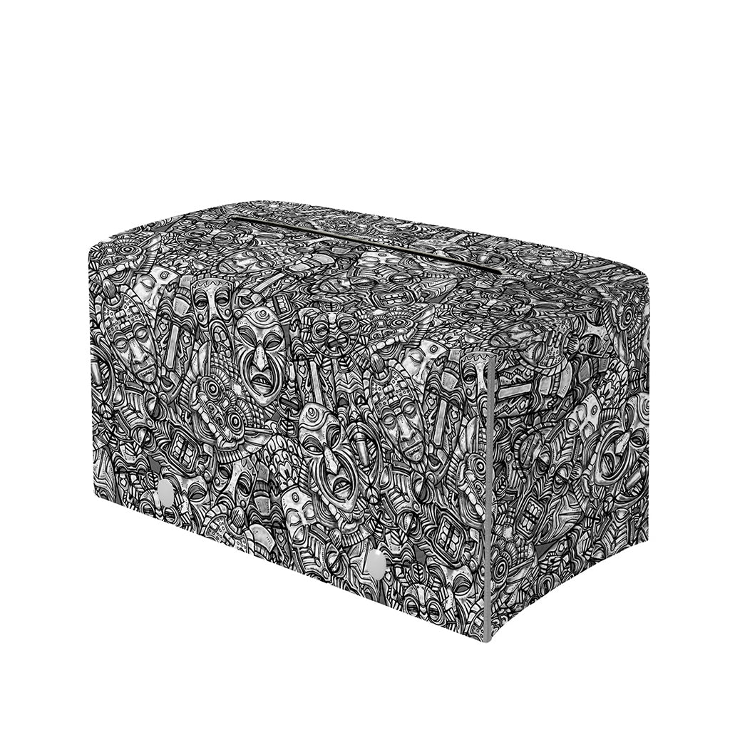 Grey And White Totem Pattern Print Leather Tissue Box Cover