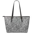 Grey And White Totem Pattern Print Leather Tote Bag With Zipper